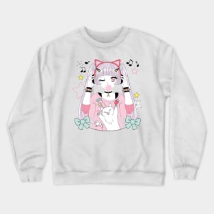 Anime style girl color pink Crewneck Sweatshirt